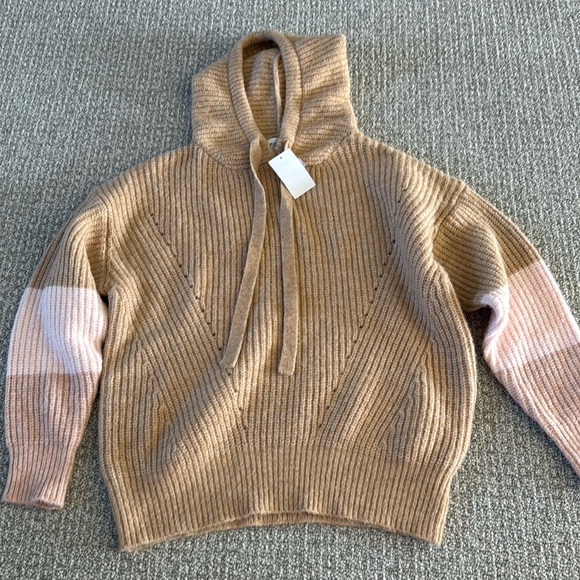 New FRNCH PARIS Beige Knit Hoodie Pink Blush Sweater Sweatshirts M Woman - Picture 1 of 9